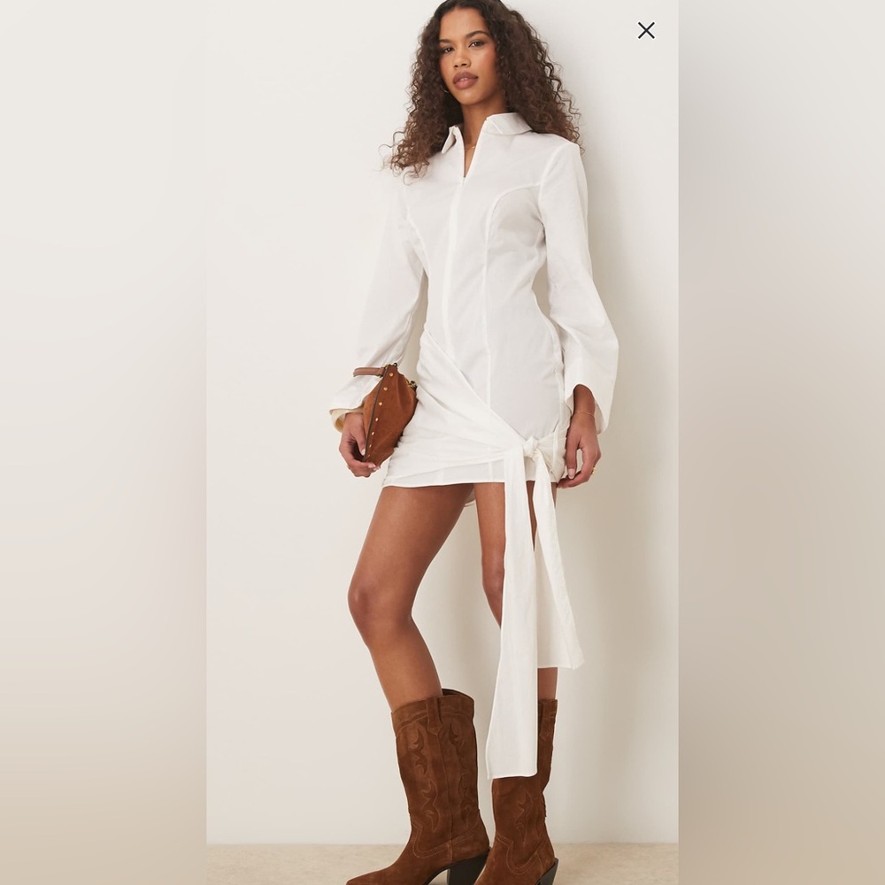 ASOS White Asymmetrical Tie Front Dress